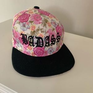 BADASS Floral Snapback Hat - Pink & Black